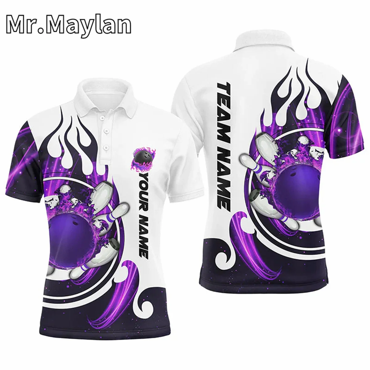 3D зеленый Пламя Череп Боулинг шар Мужские Спорт рубашки поло пользовательские