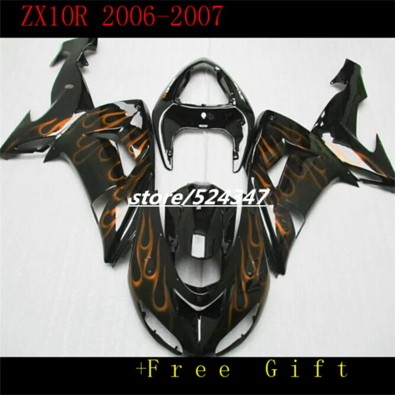 Черные Обтекатели для KAWASAKI NINJA ZX10R 06-07 ZX 10R 06 07 ZX-10R 10 R 2006 2007 комплекты обтекателей freecustom gold