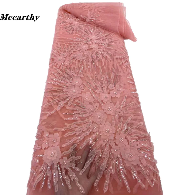 

Mccarthy African Lace Fabric 2022 French Heavy Beaded Lace Fabric Nigerian Embroidery Net Lace Fabrics For Bridal Dress