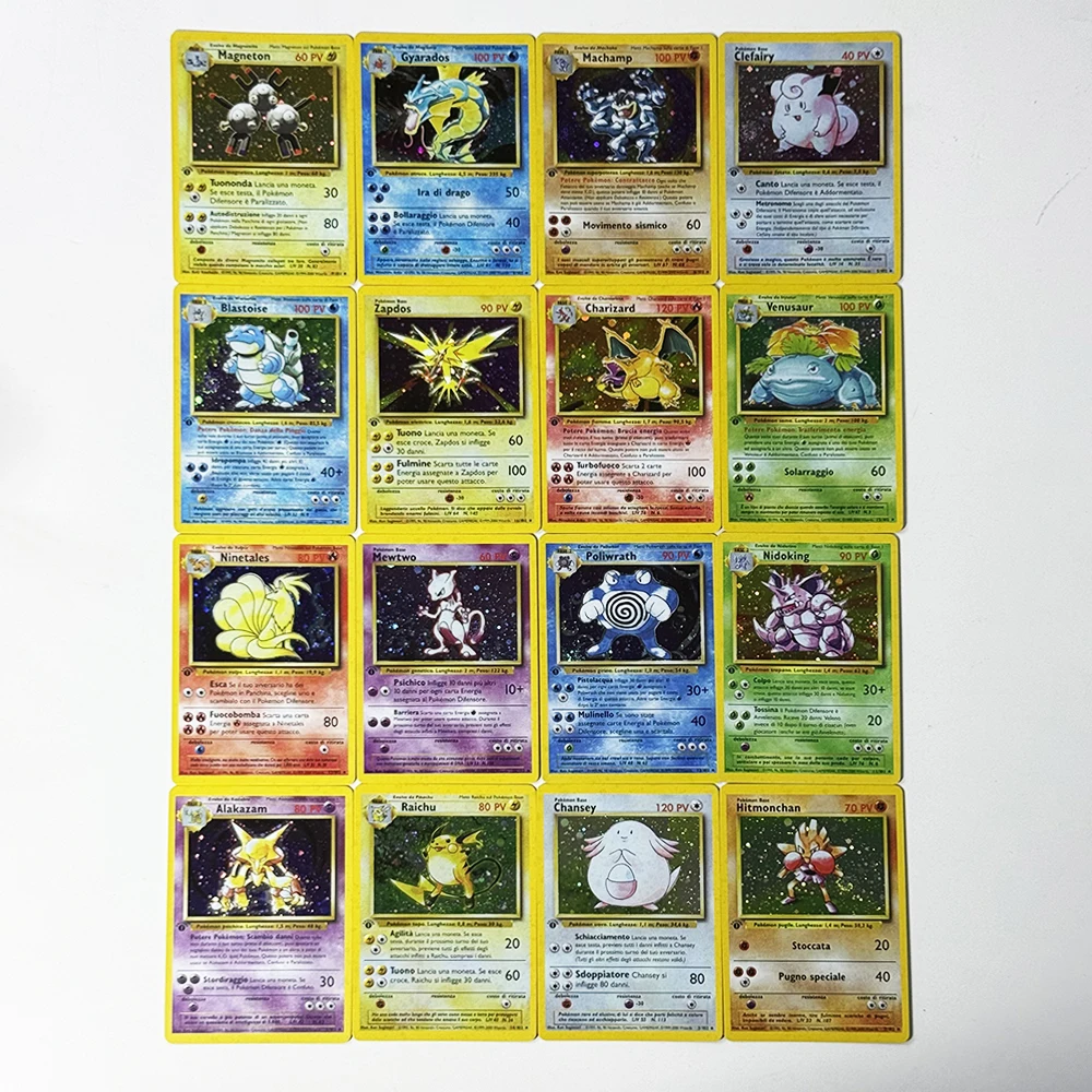Фото Итальянский базовый набор Pokémon, фольгированные игровые карты DIY PTCG: Алаказам, Бластойс, Гьярадос, Чаризард, Магнетон, Мьютв, Нидокинг, Венузур, Запдос. №2