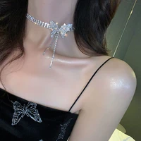 butterfly crystal pendant choker necklace women teen girls elegant butterfly rhinestone tassels clavicle chain collar jewelry