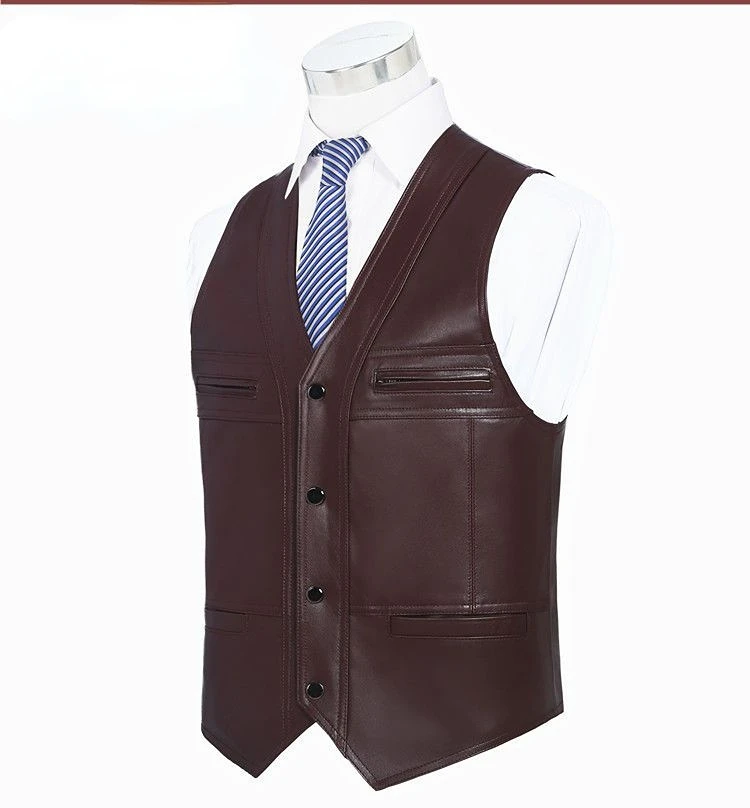 New Arrival 2023 Genuine Leather Vests Sleeveless Leather Jackets Men Sheepskin V-Neck Single Breasted Thin Waistcoats M15