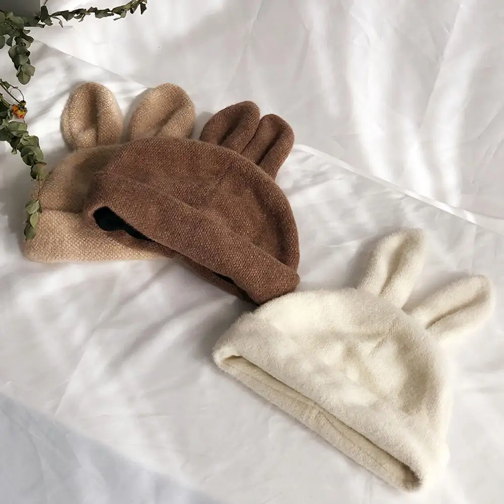 

Trendy Winter Beanie High Flexibility Unisex Style Winter Hat Cute Plush Winter Bunny Cap