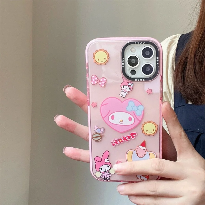 

Hello Kitty Melody Kuromi Silicone Soft Case for iPhone13 12 11 Pro Max X XS MAX XR Mini Cartoon Cute Y2k Lens Protection Cover