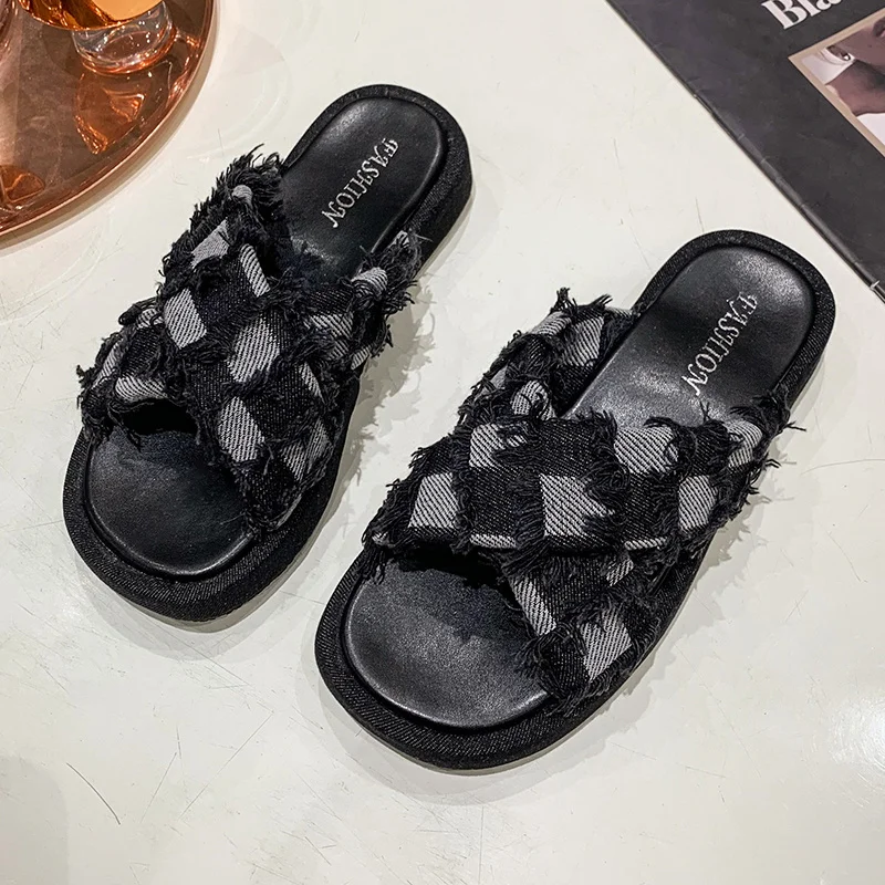 Denim Rome Thick Women Slipper 2023 Summer Platform Heels Casual Sport Beach Ladies Slides Fashion Dress Women Sandals Flip Flop