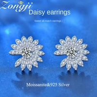 100 s925 silver needle daisy stud earrings exquisite moissanite flower earrings fashion summer girls earrings