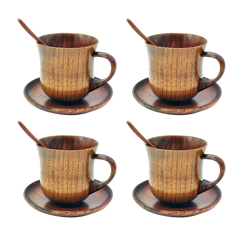 

12Pcs Wooden Cup Saucer Spoon Set Coffee Tea Tools Accessories