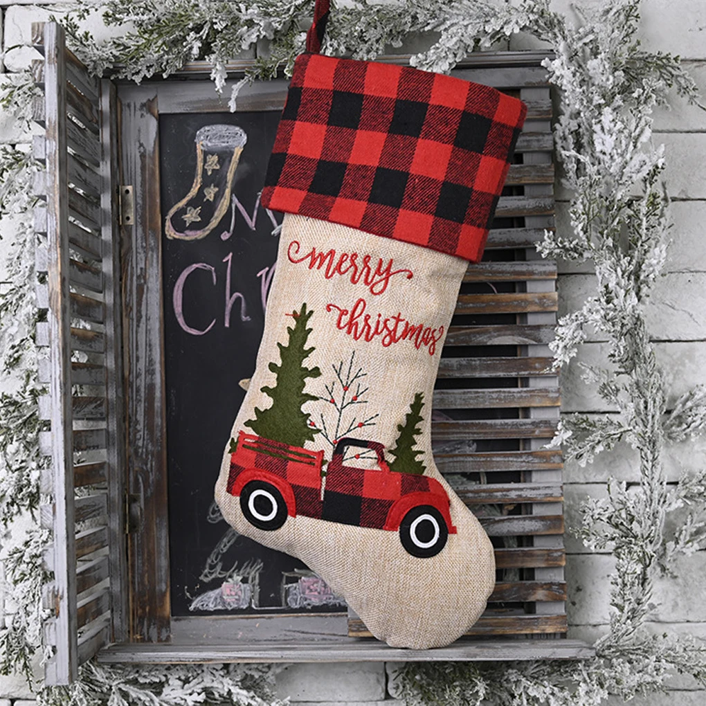 

Christmas Stocking Xmas Tree Gifts Bag Snack Car Pattern Present Storage Sock Party Decoration Pendants Ornament