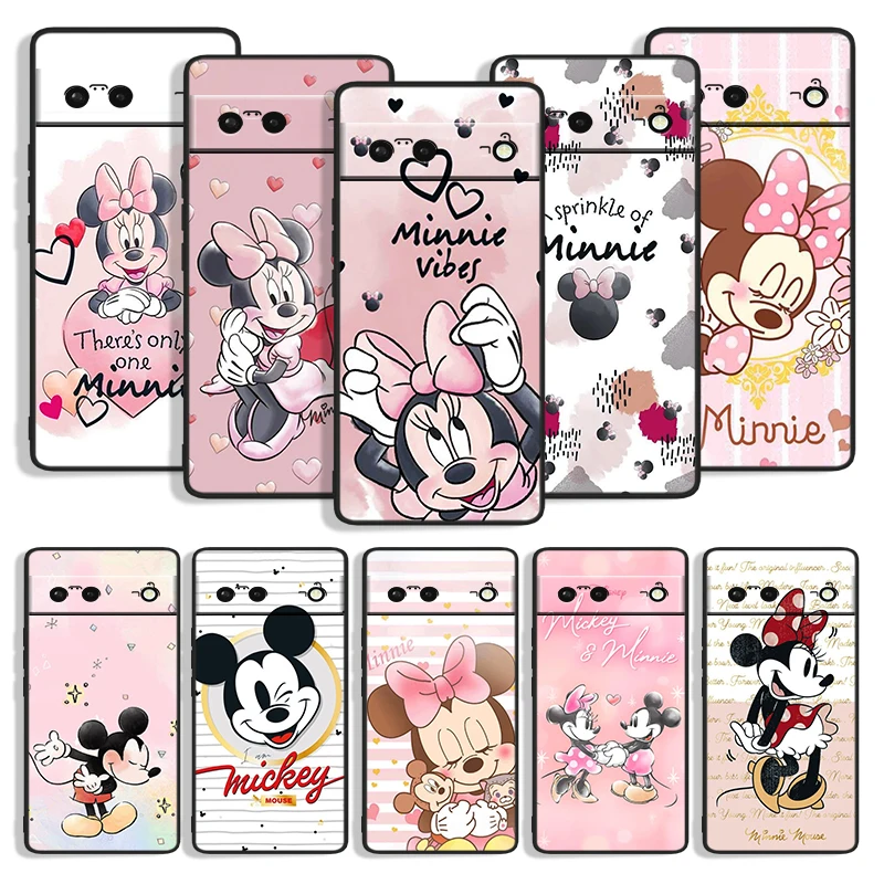 

Pink Minnie Cartoon Cute Shockproof Cover for Google Pixel 7 6a 6 5a 5 4 4A XL 5G Black Phone Case Soft Fundas Coque