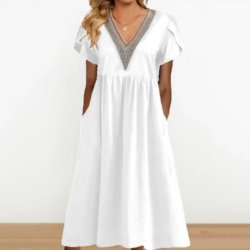 

Stylish Summer Dress Short Sleeve Quick Dry Ladies Dress Elastic Waist Vacation Dress