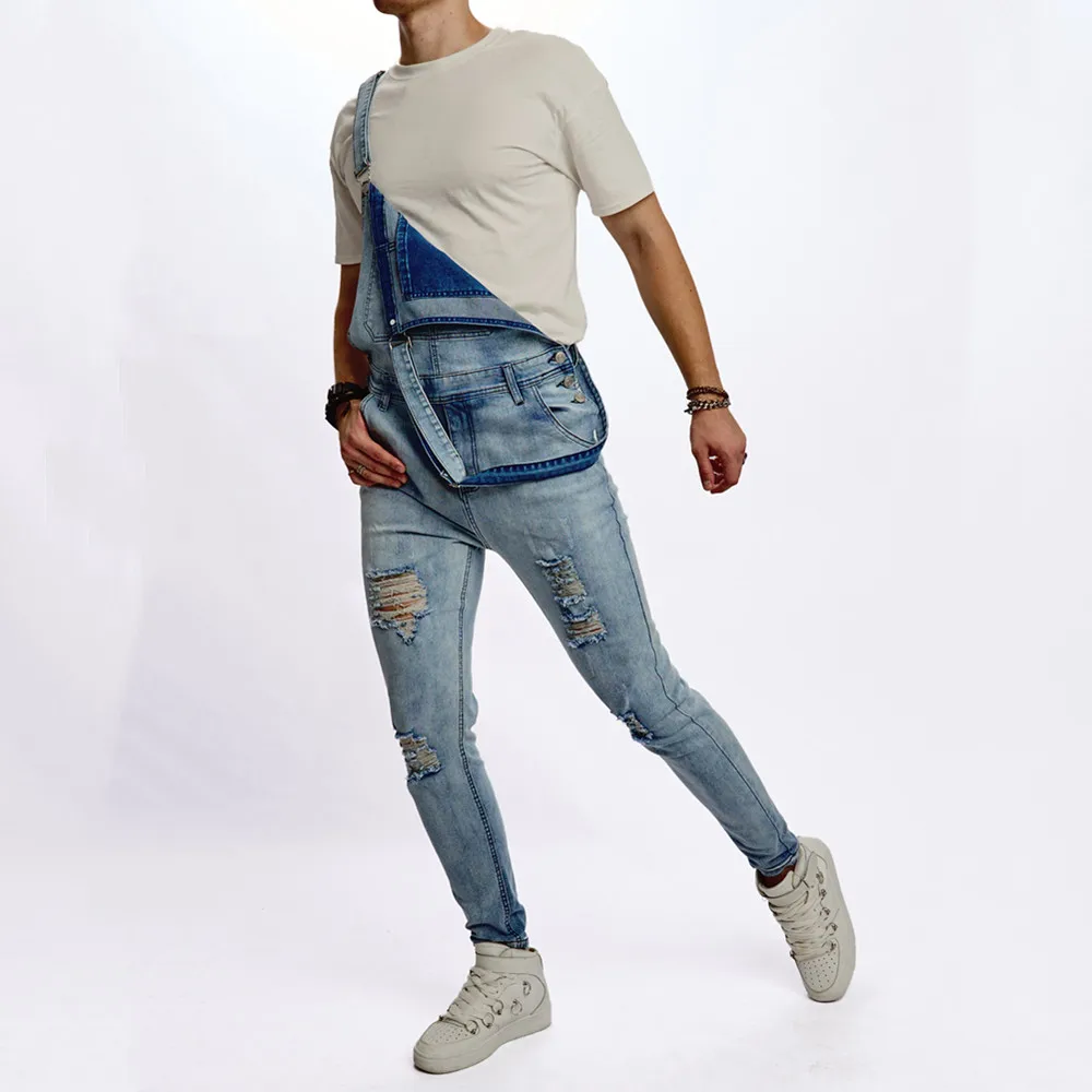Мужские Стильные Рваные Облегающие Мотоциклетные Джинсы Эластичные
