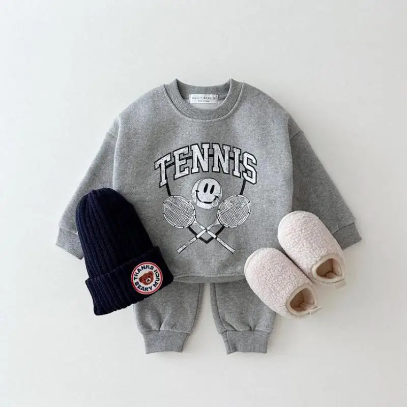

Autumn Girl Children Print Sweatshirt Set Kid Boy Letter Casual Long Sleeve Tops + Solid Pants 2pcs Baby Cotton Loose Tees Suit