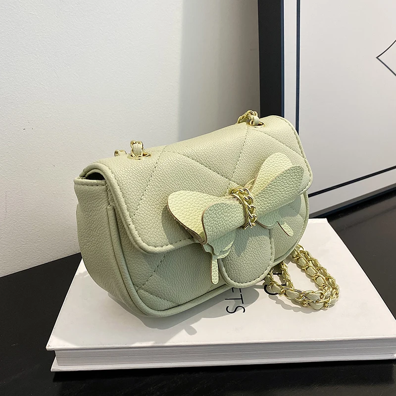 

Women's Shoulder Bag Pu Leather Lingge Pattern Women's Straddle Small Bag Brand Designer Bow Girl's Purse Handbag Crossbody Bag