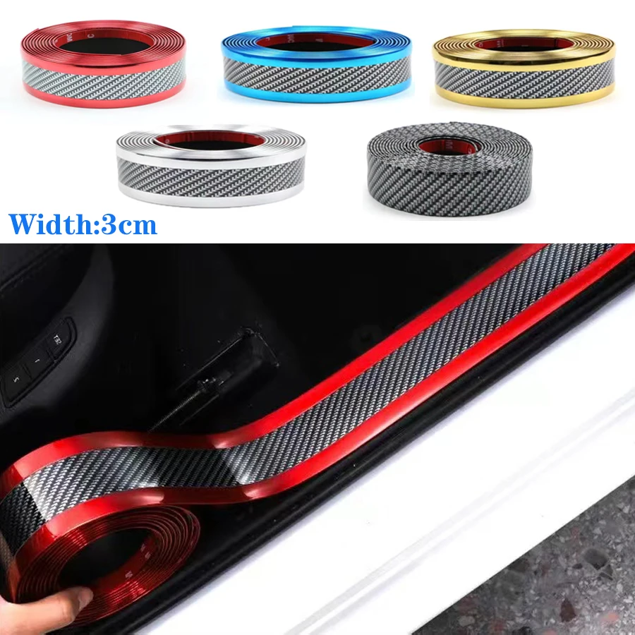 

3CM Universal Car Stickers Anti Scratch Door Sill Protector Rubber Strip Carbon Fiber Threshold Protection Bumper Film Sticker