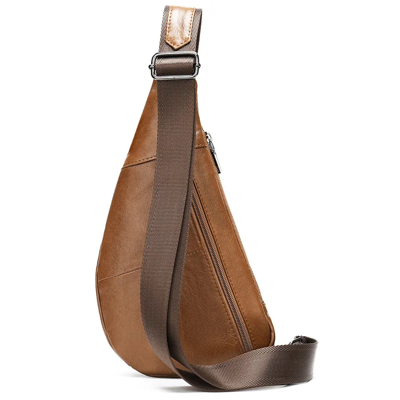 Genuine Leather Men Casual Fashion Travel Triangle Chest Sling Messenger Bag Design Shoulder Crossbody Bags Daypack Male Gift