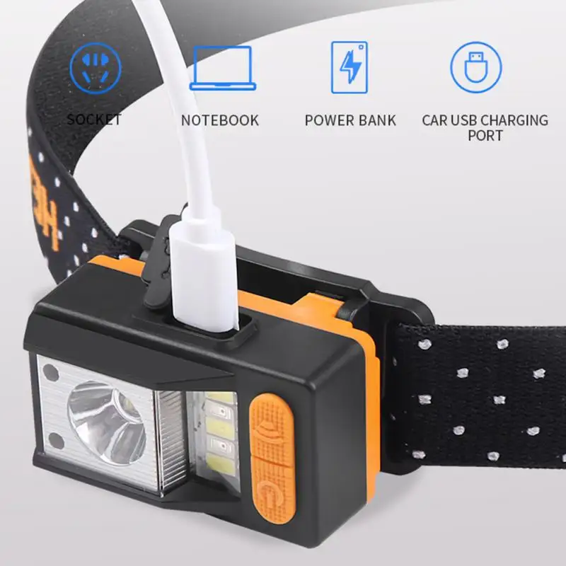 

Светодиодный налобный фонарь с датчиком движения, USB C перезаряжаемая лампа, мини-фонарь для кемпинга, рыбалки, светильник, водонепроницаемый