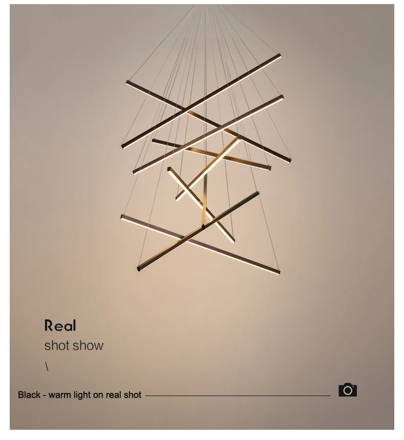 

Nordic Modern Villa Living Room Minimalist Creative Long Led Line Lamps Black Stair Chandelier