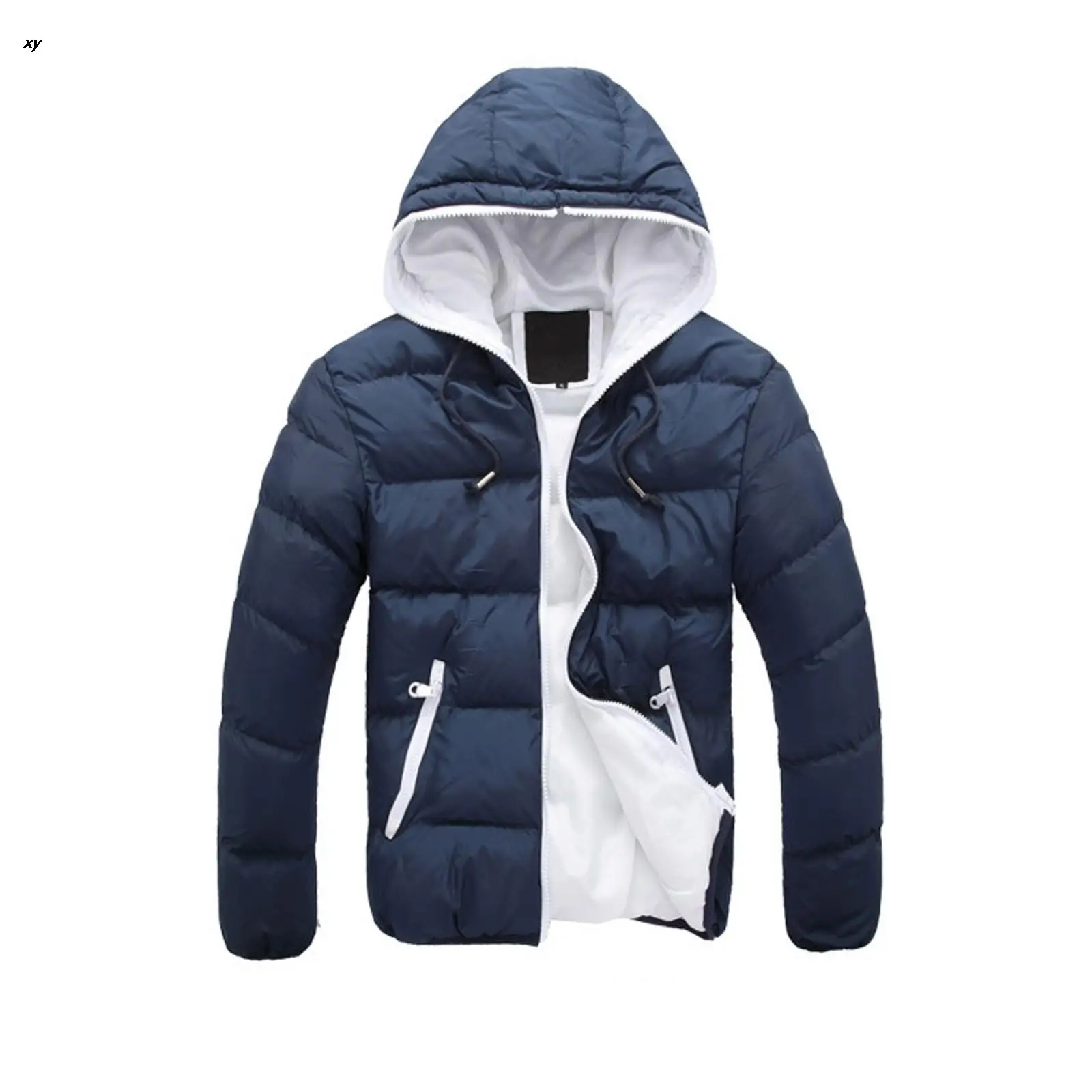 

Men's Winter Casual Jackets Color Collision Zipper Warm Hoodie Cotton-padded Jacket Windbreaker Parkas Outerwear Coat