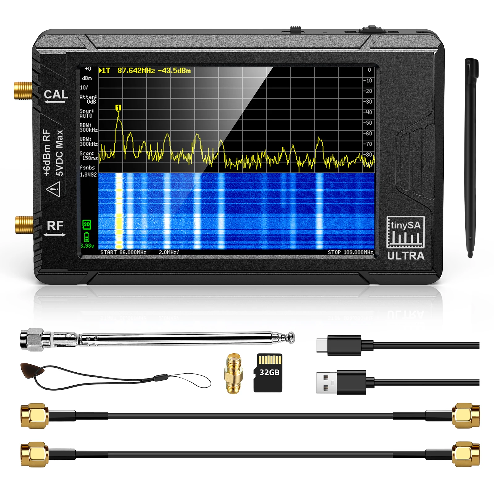 

2023 New Handheld Tiny Spectrum Analyzer TinySA ULTRA 4" Display 100kHz to 5.3GHz with 32GB Card Version V0.4.5.1