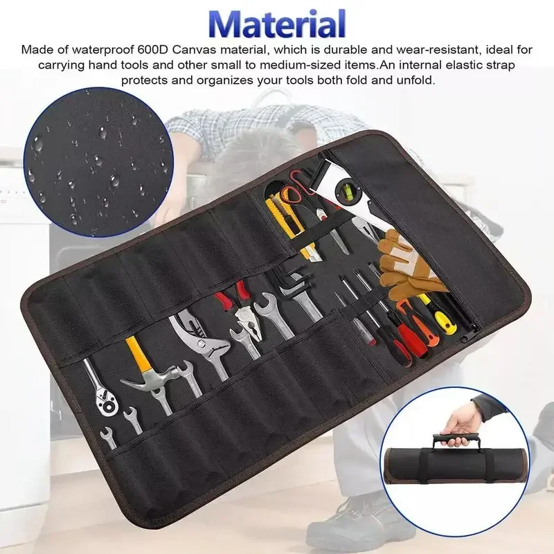 Свернутая сумка для инструментов с несколькими карманами водонепроницаемая