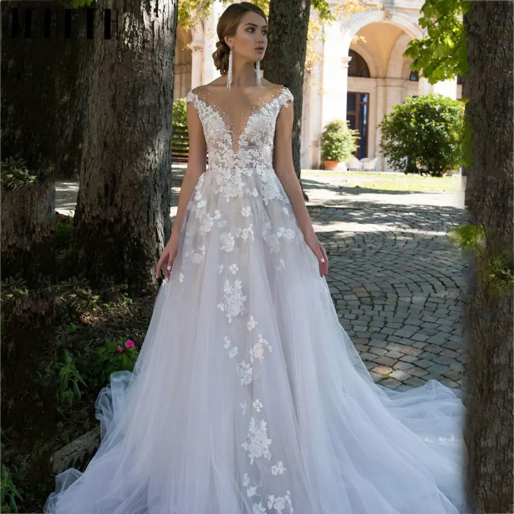 JEHETH очаровательные трапециевидные тюлевые Свадебные платья Классические