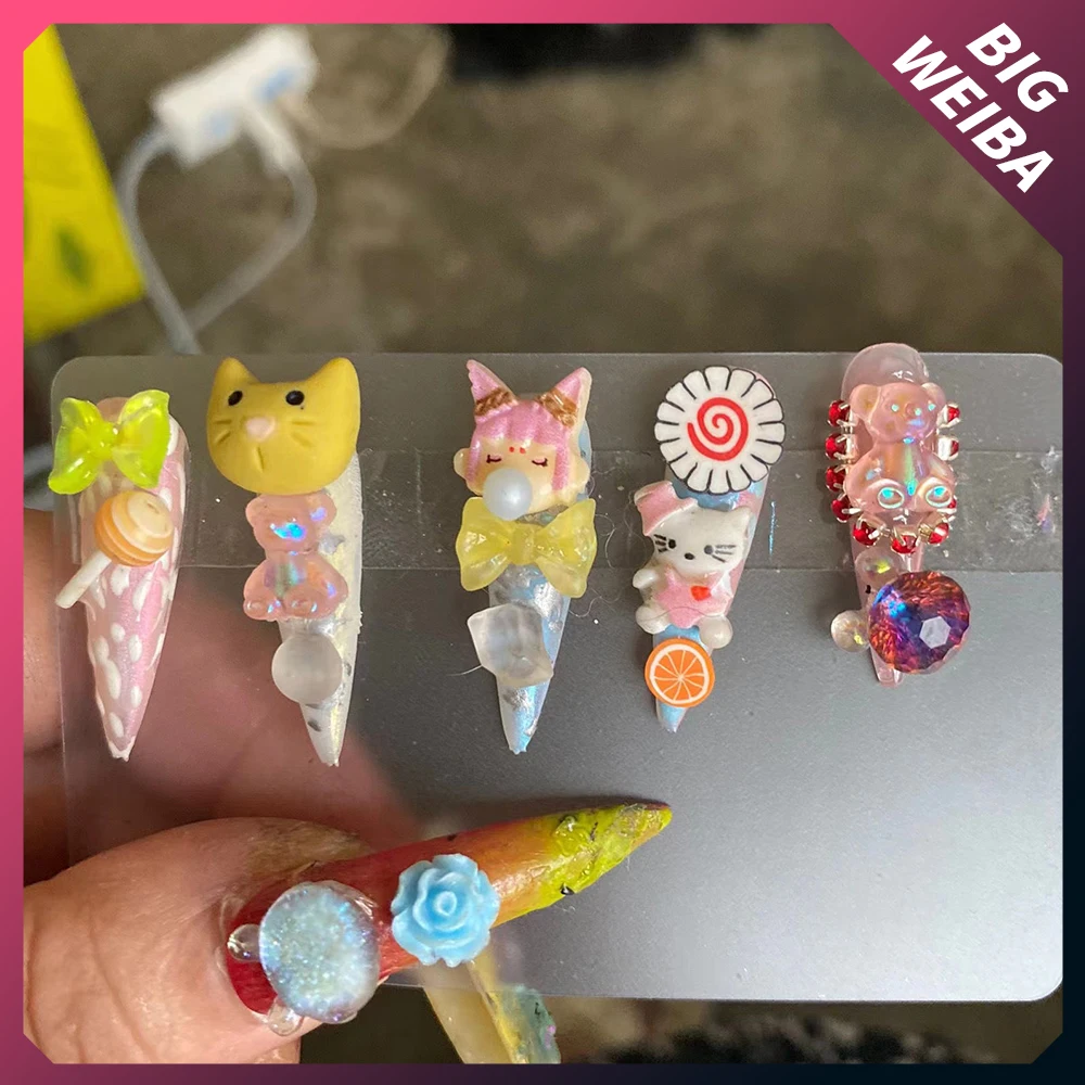 

Cartoon Cute Animal Stiletto Nails Classical Art False Nails Can Change The Shape Customize Handmade Reutilization Sticker Nail