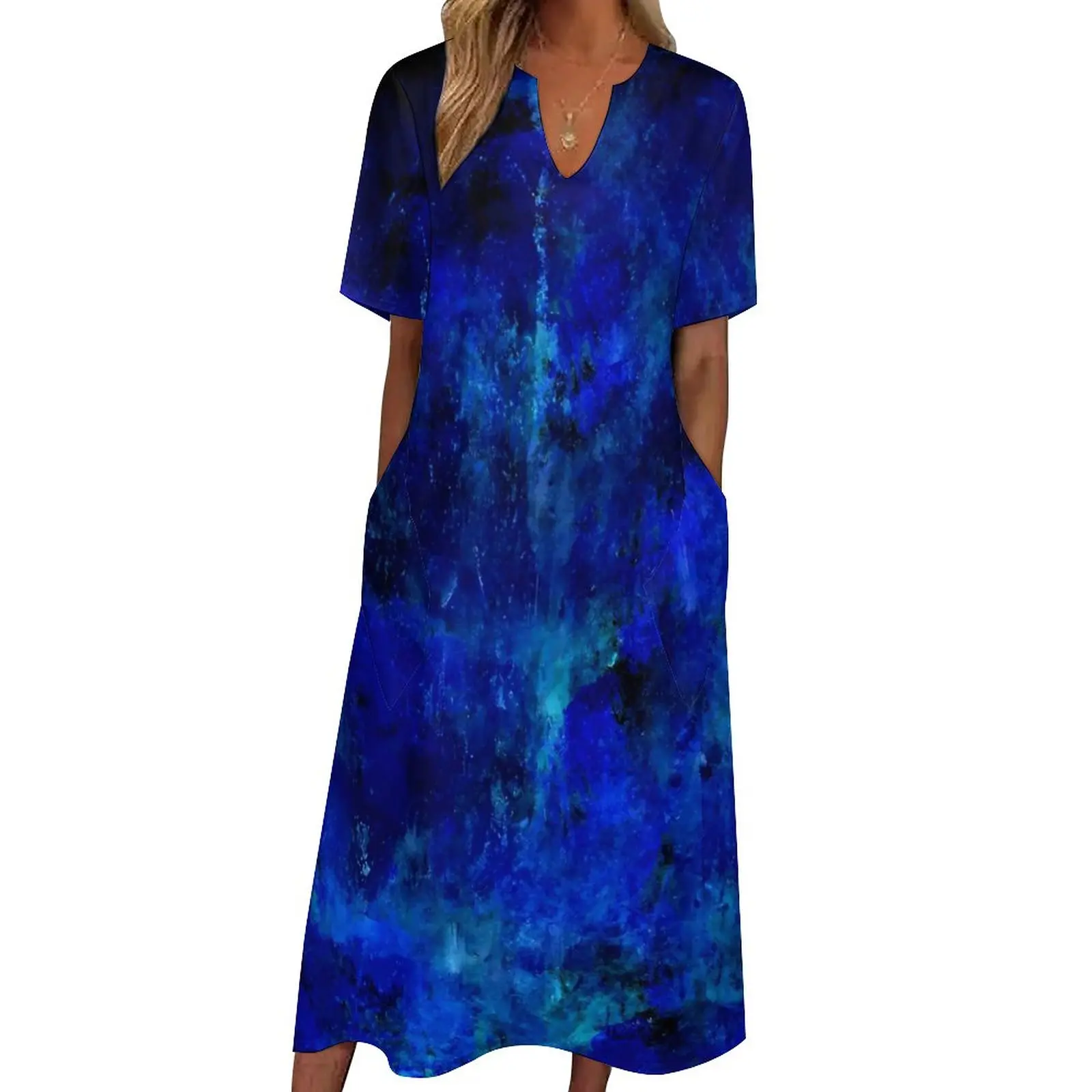 

Blue Paint Splatter Dress Summer Abstract Print Streetwear Bohemia Long Dresses Ladies Elegant Maxi Dress Birthday Gift