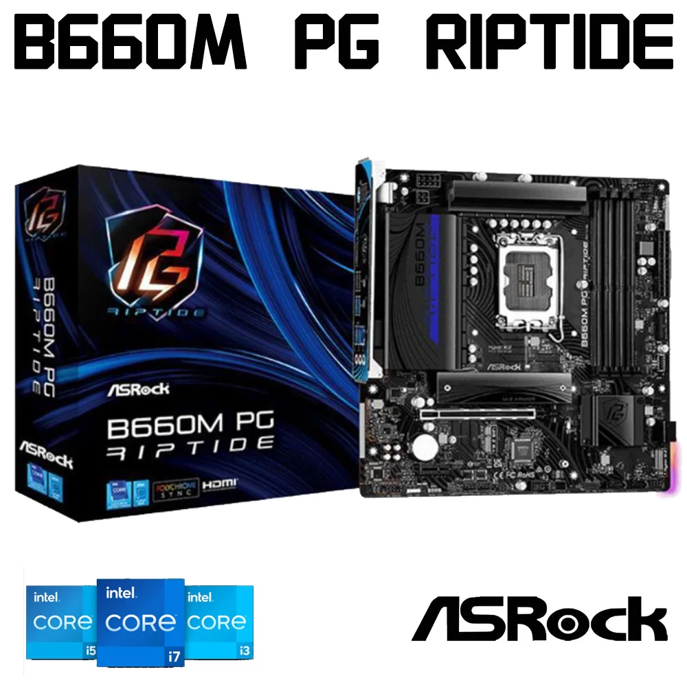 

Материнская плата Intel B660 ASRock B660M PG RIPTIDE DDR4 LGA 1700 128 ГБ PCI-E 4,0 USB Micro ATX Поддержка процессора Intel Core 12-го 13-го поколения