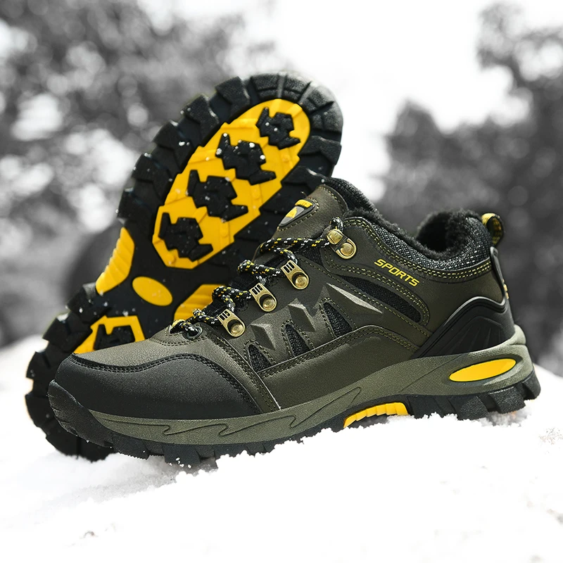 Winter Man Hiking Shoes Leather Hunting Tourism Mountain Shoes Keep Warm Snow Botas Hombre Winter Boot Waterproof Tactical Boots