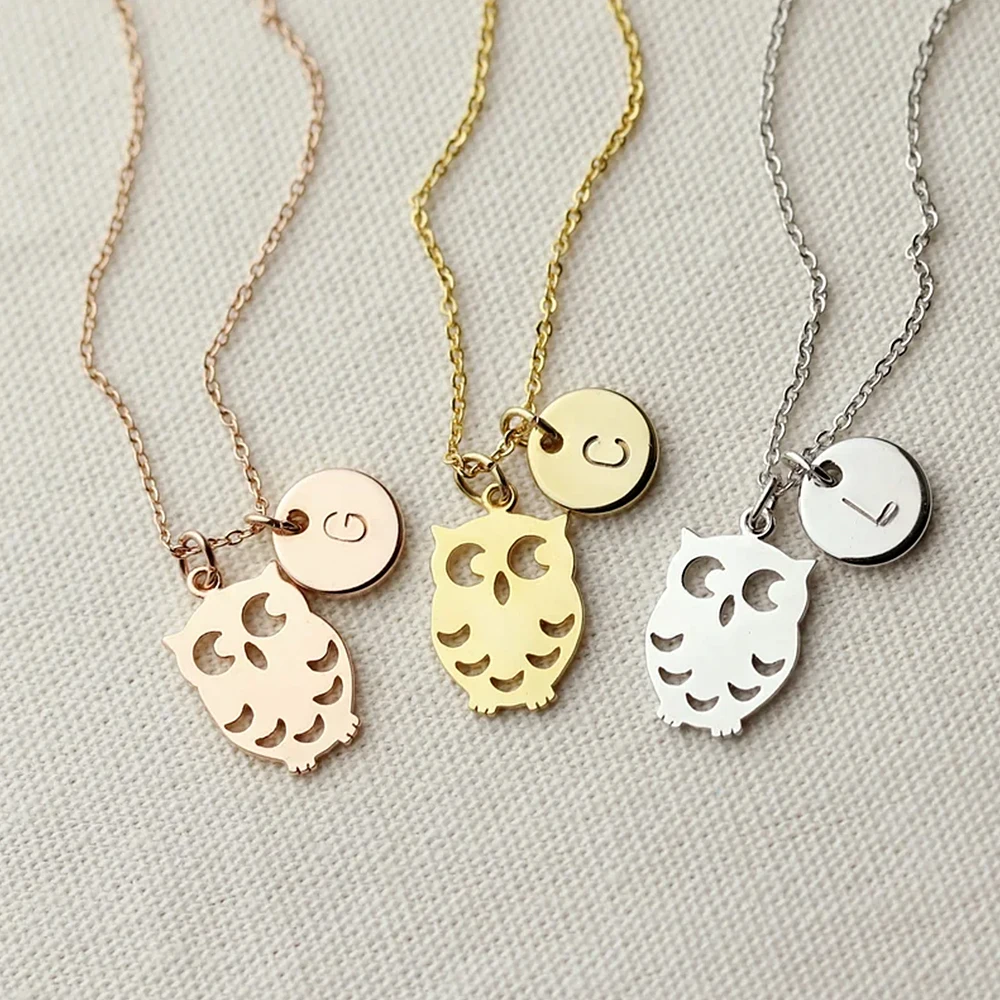 Personalized Women's Custom Necklace Japanese Mascot Owl Letter Pendant Stainless Steel Women's Necklace Free Shipping