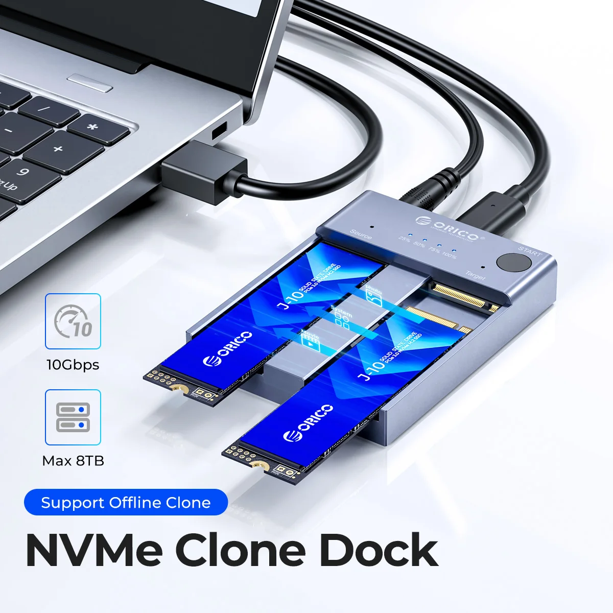 Дубликатор ORICO M.2 NVMe с USB C на SSD для PCIe M-Key 8 ТБ