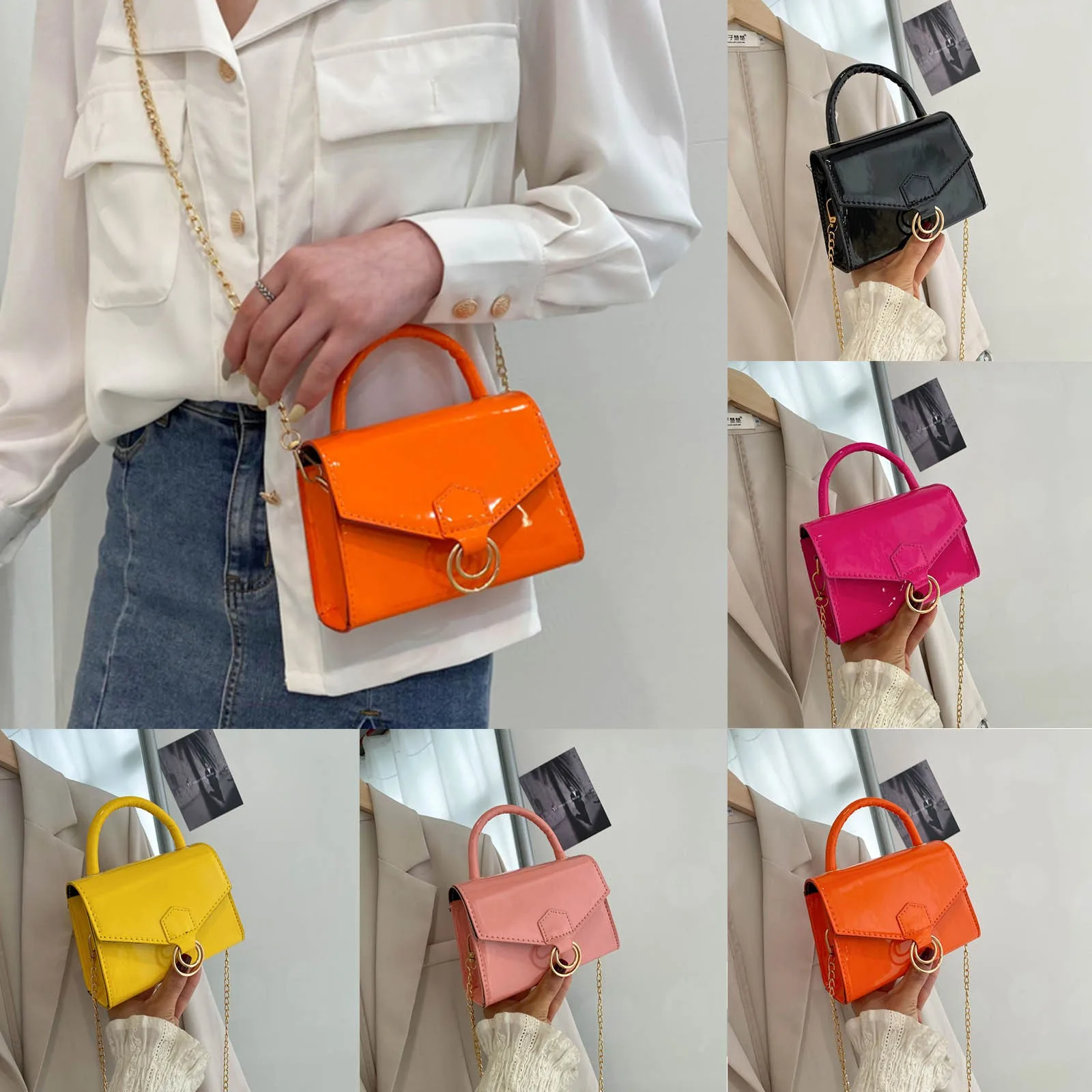 

Big Messenger Bag for School Handbags Chain Bag Fashion Shiny Color Candy Messenger Portable Nylon Messenger Bag Strap