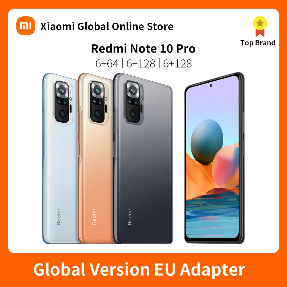 

Redmi Note 10 Pro Global Version 6+64/128 8+128 Xiaomi Smartphone 108MP Camera Snapdragon 732G 120Hz AMOLED Display NFC