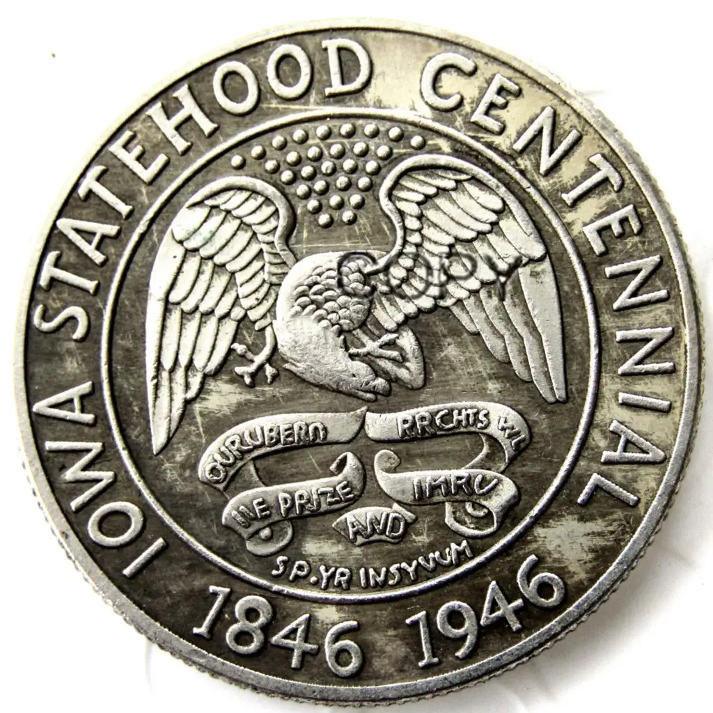 

Памятная серебрянная копия монеты США 1946 года Iowa Half Dollar
