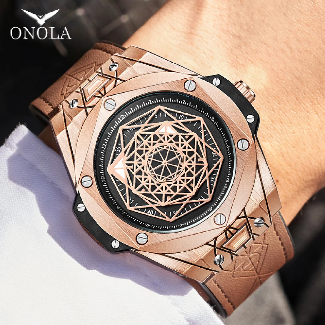

men watch Brand ONOLA Luxury fashion unique sport 2021 new leather quartz watch men relogio masculino