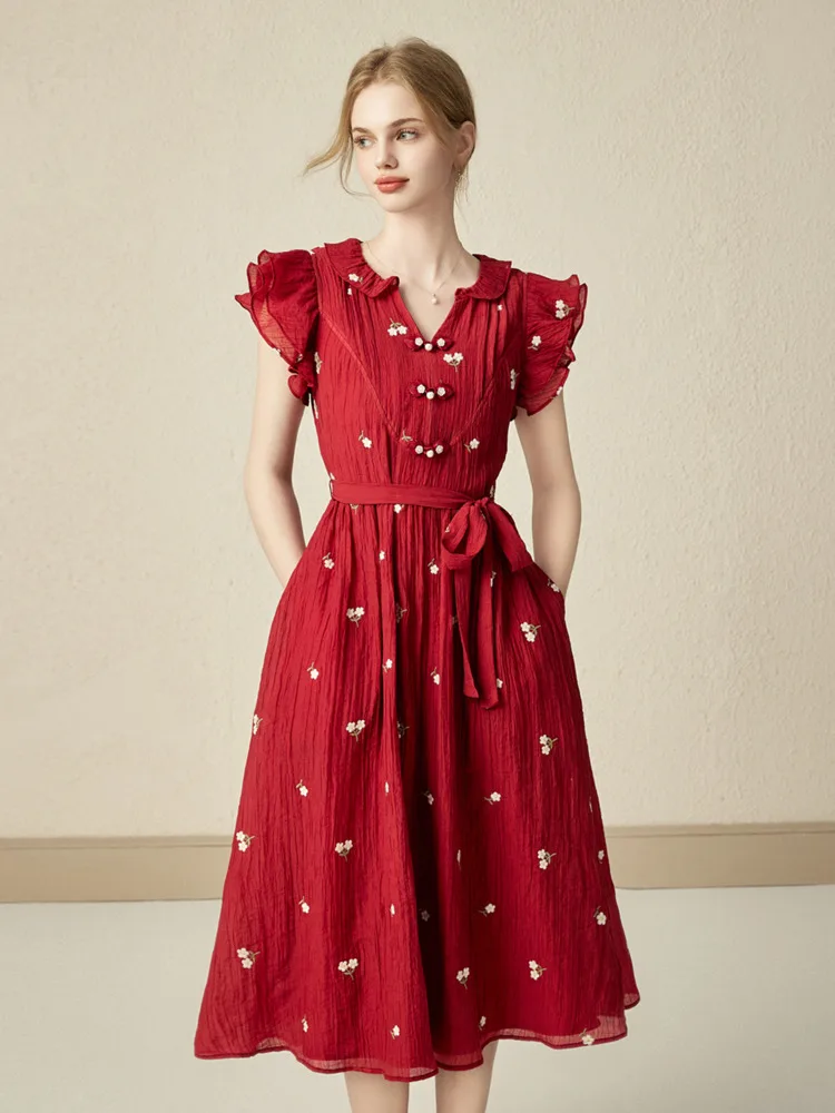 Женское ТРАПЕЦИЕВИДНОЕ ПЛАТЬЕ С заниженной талией V-образным вырезом и цветочным