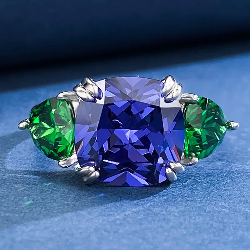 

SpringLady 925 Sterling Silver Radiant Cut 10*10MM Lab Sapphire Emerald Gemstone Cocktail Party Ring For Women Engagment Jewelry