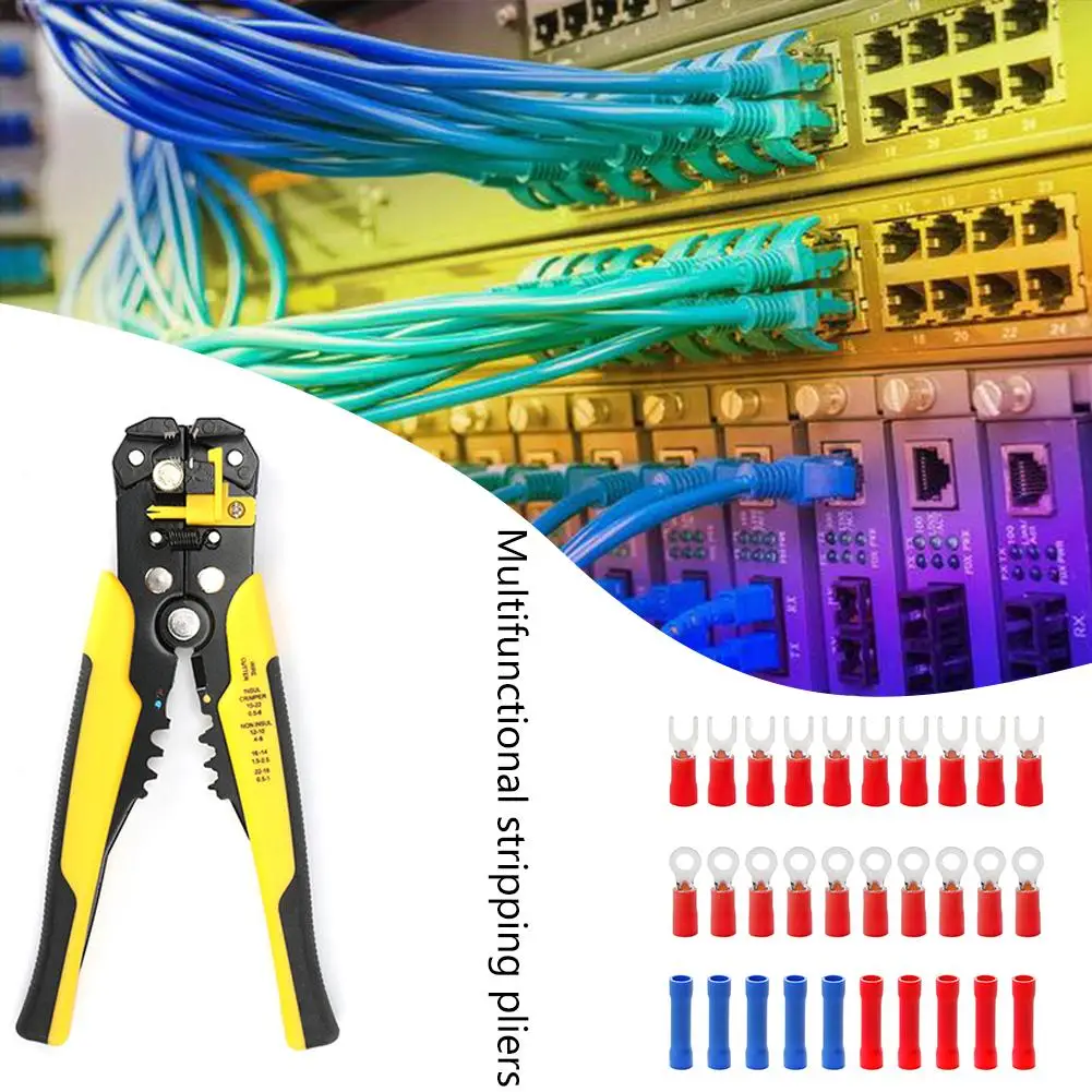 

24-10AWG MT103 Stripping Pliers Excellent Durable PP and Alloy Multi-Function Cable Stripper+Cold Pressed Terminals Connector