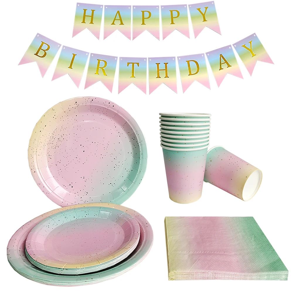 Одноразовая посуда с радужной тематикой для девочек