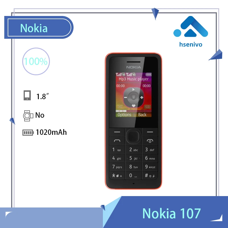 

Nokia 107 Refurbished-Original Nokia 107 FM Radio Dual SIM Cards Good Quality Unlocked Mobile Phone