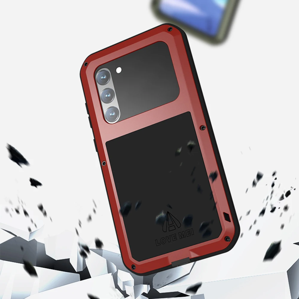 LOVE MEI For Samsung Galaxy S23 Plus Metal Armor Case S22 S21 FE S20 Military Grade Shockproof Silicone Cover Built-in Protector