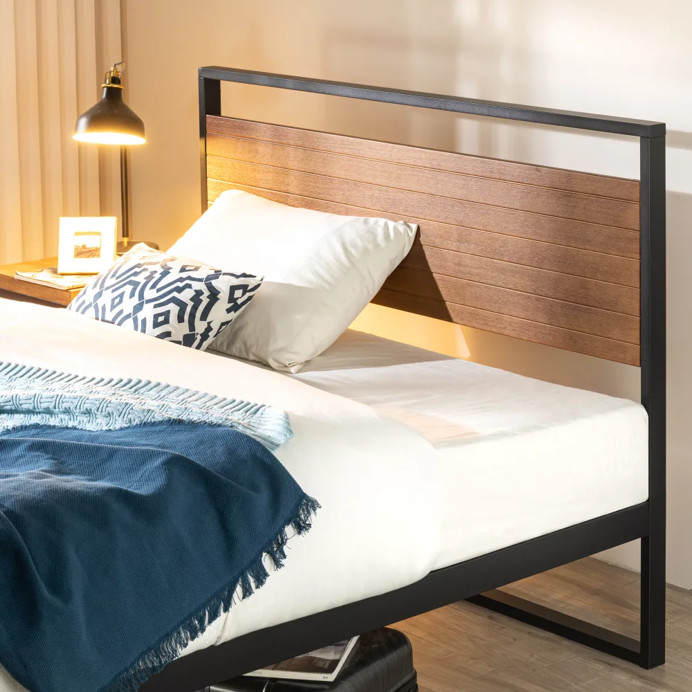 

Zinus Suzanne 44” Metal and Wood Platform Bed Frame with Headboard, Chestnut Brown, Full