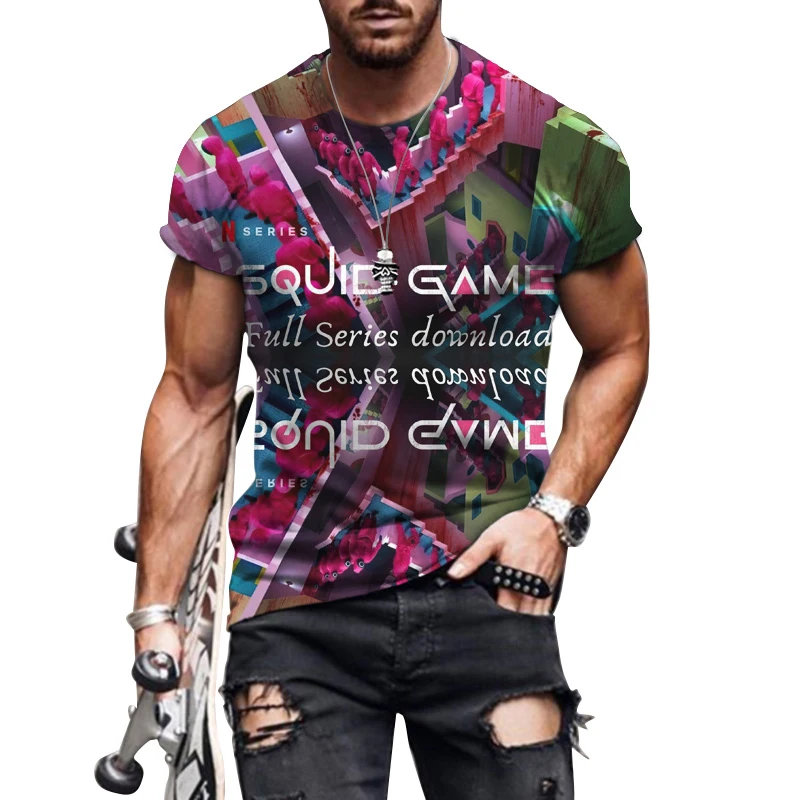 

Squid Game Print Men'S T Shirt Fashion Summer O Neck Short Sleeve Casual Loose T Shirt Plus Size XXS-6XL Polyester Top Men'S