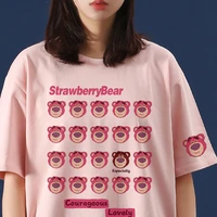 cute pink bear t shirt women 2022 summer oversize harajuku kawaii short sleeve gothic round neck tops y2k girl clothes