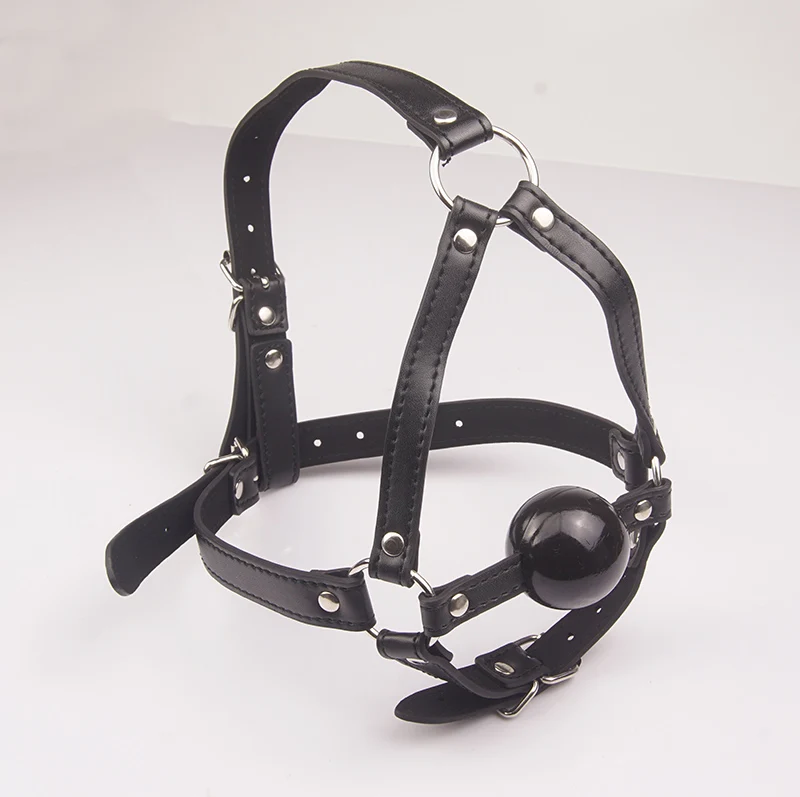 Кожаная маска для БДСМ-капота с открытым ртом и силиконовым шариком |