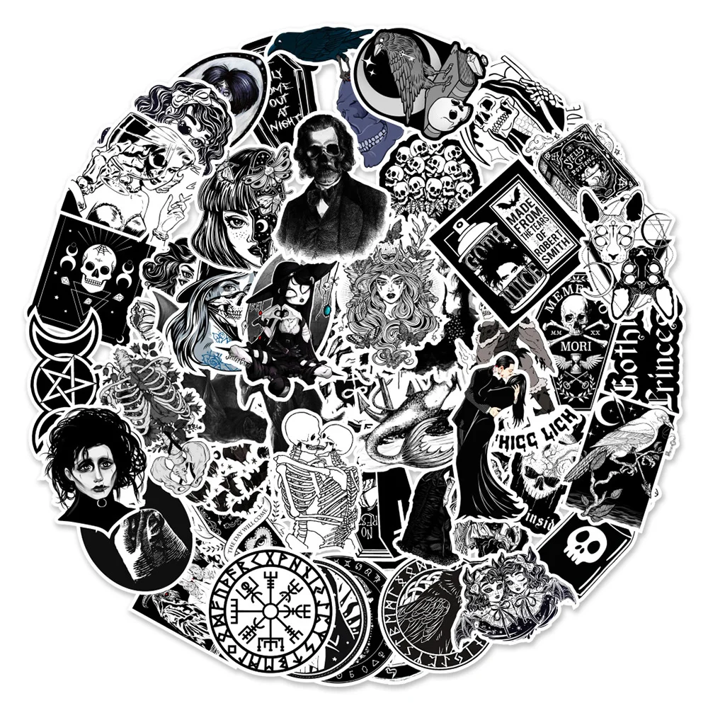 

10/30/50PCS Black and White Gothic Style Graffiti Stickers Car Mobile Phone Skateboard Refrigerator Decorative WaterCupWholesale