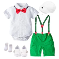 Baby Newborn Clothes Boys Summer Suit Hat + White Romper + Green Shorts + Belt + Shoes Cotton 3 -24 Months Children Costume