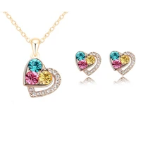 fashion love lady earrings necklace set colorful full diamond love pendant lady necklace earrings engagement wedding jewelry