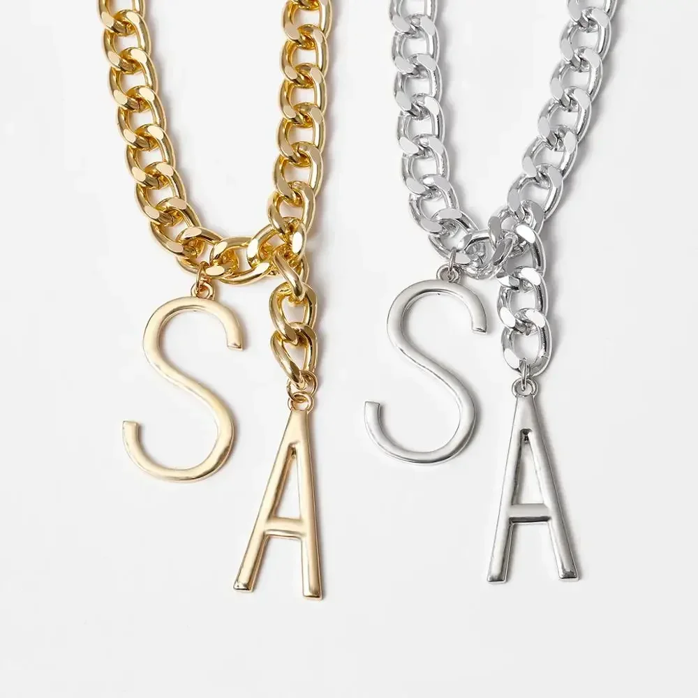 Кубинская цепь Майами женская массивное ожерелье с кулоном в виде буквы S A