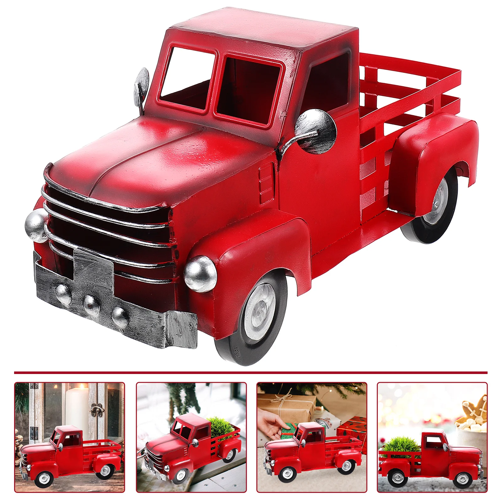 

Christmas Truckred Ornament Model Metal Desktop Party Car Decoration Decor Table Trunk Vintage Kids Supplies Favors Retro